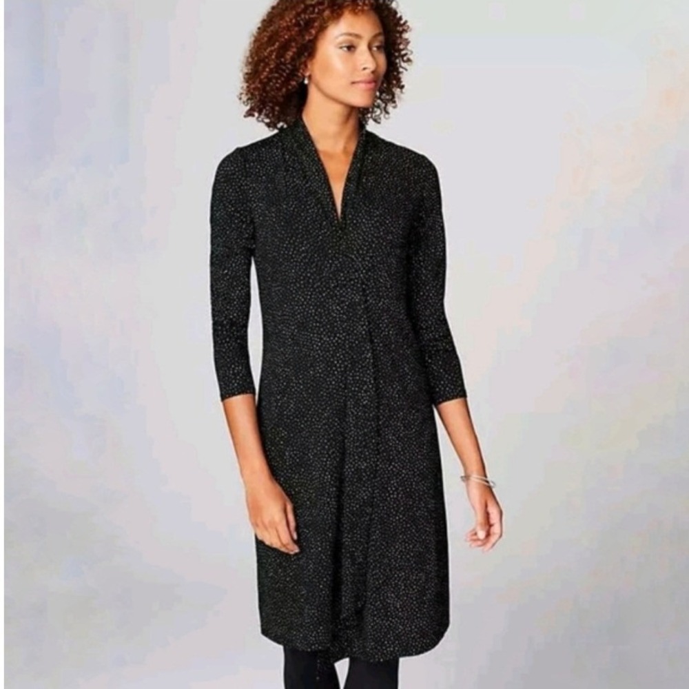 J. Jill Wearever Collection Polka Dot Dress Womens L Petite Black White Classic‎